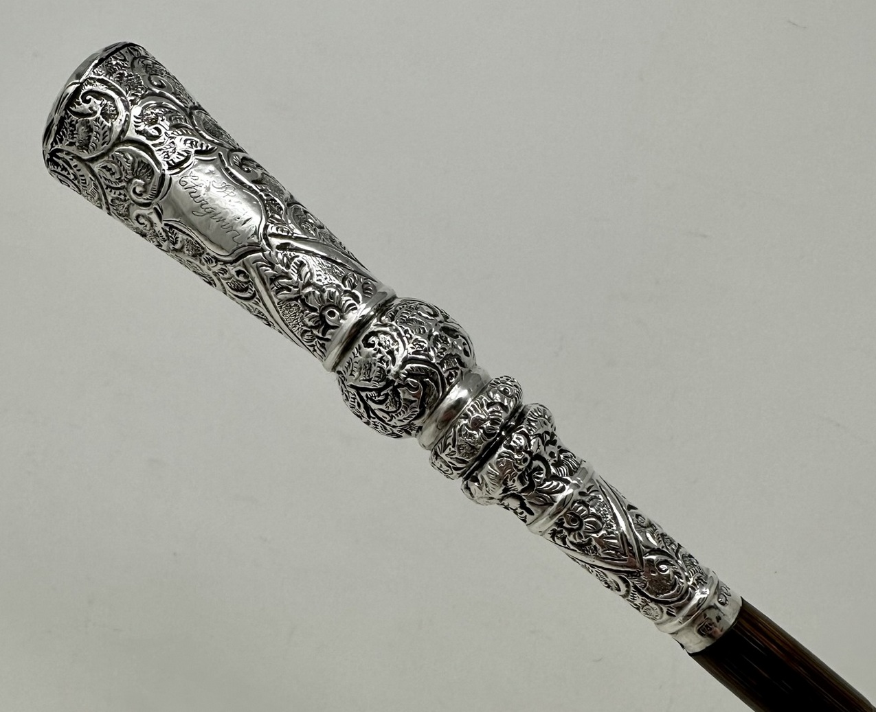 409. Antique Vintage Partridge Wood Wooden Ladys Walking Stick Sterling Silver 1891 - Image 6