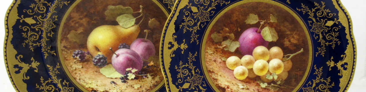515. Rare Pair Coalport Cabinet Plates Hand Painted by Frederick Chivers Still Life Fruits 1910 - Image 11