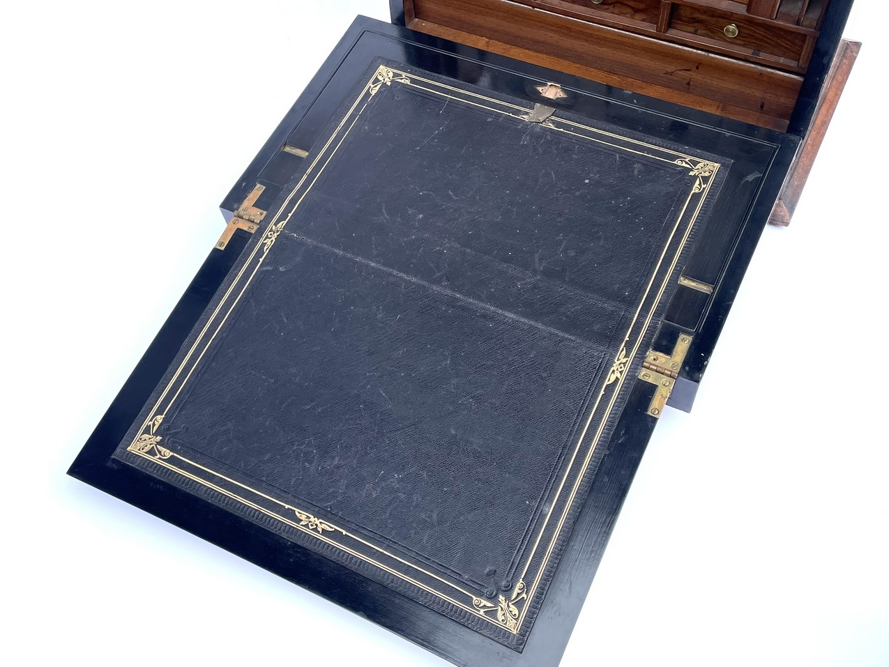 936. Antique Victorian Traveling Wooden Burl Walnut Writing Slope Stationary Box 19c - Image 7