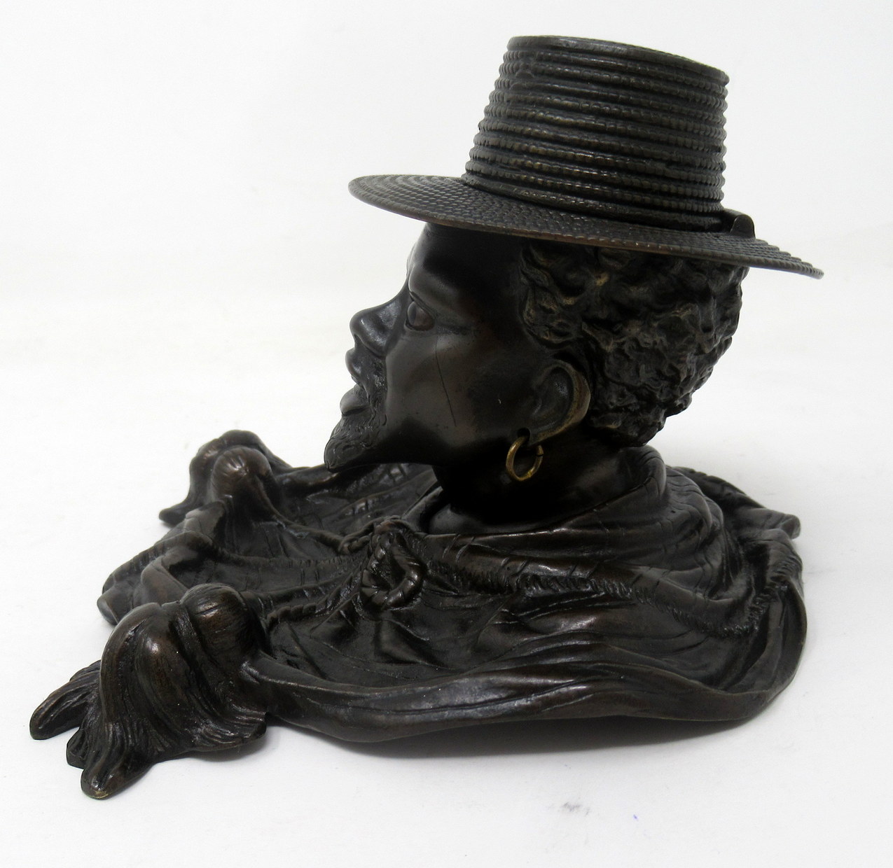 672. Antique Chinese Japanese Bronze Inkwell Male Bust Pair French Ormolu Desk Set - Image 7