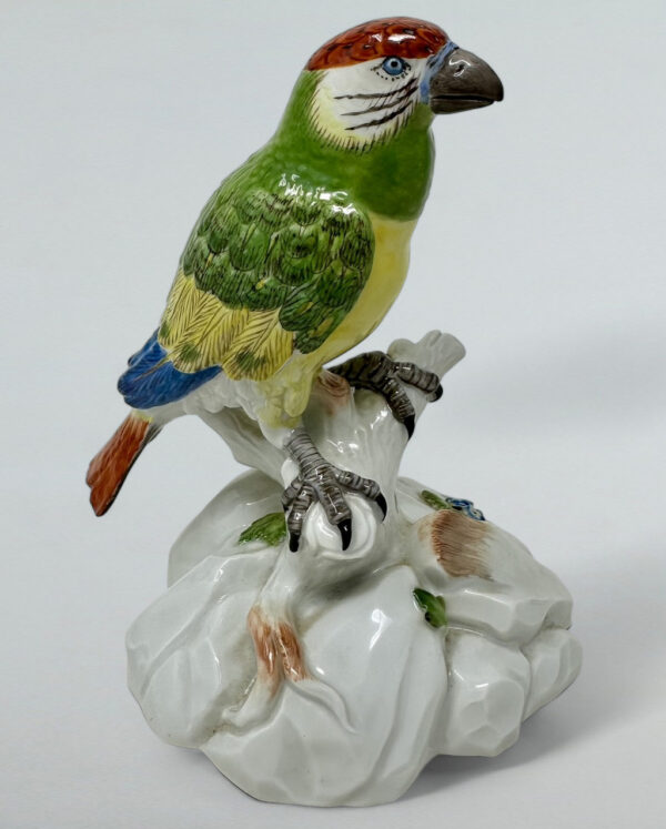 074. Antique German Meissen Continental Porcelain Parrot Bird Green Gilt 19th Century