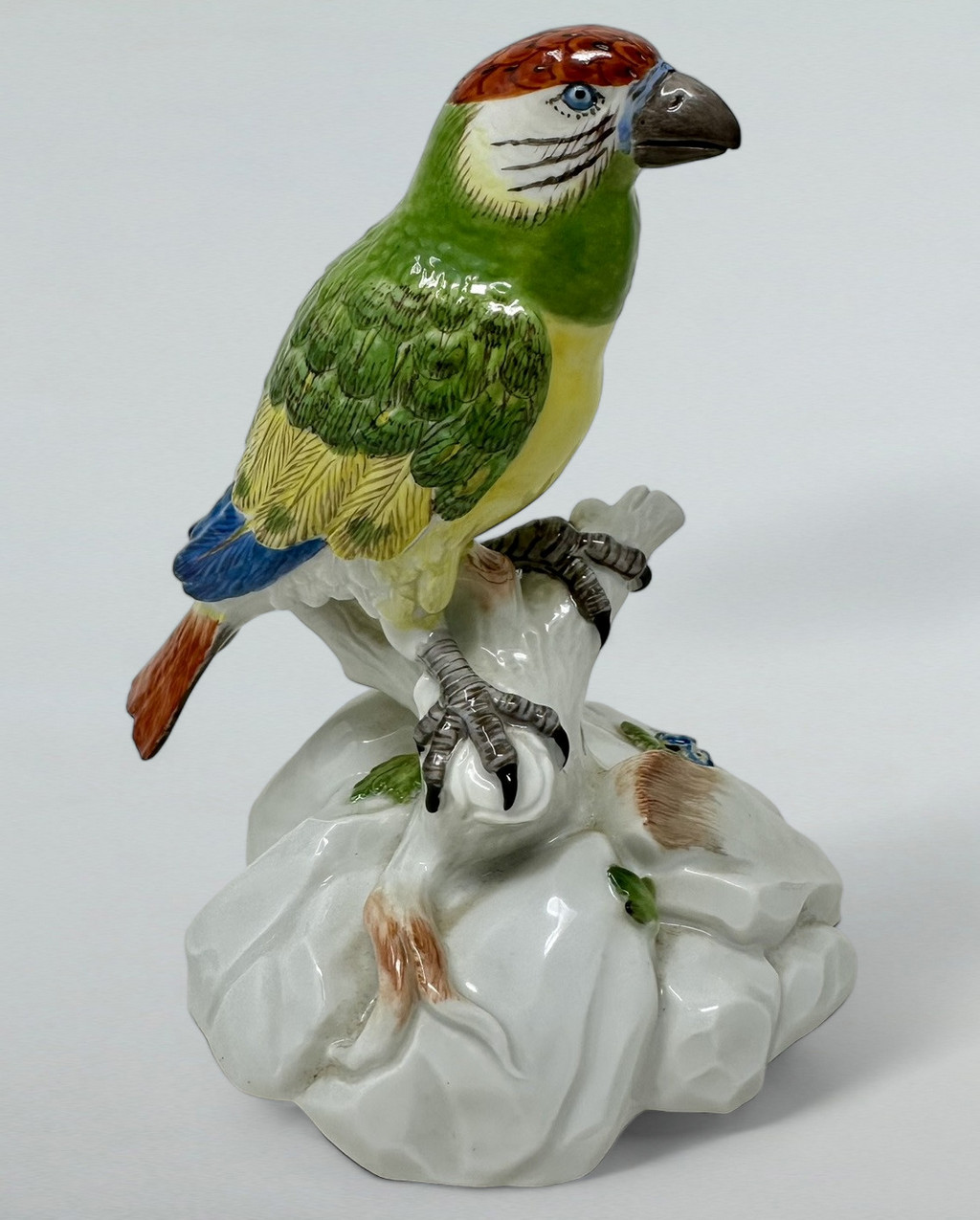 074. Antique German Meissen Continental Porcelain Parrot Bird Green Gilt 19th Century