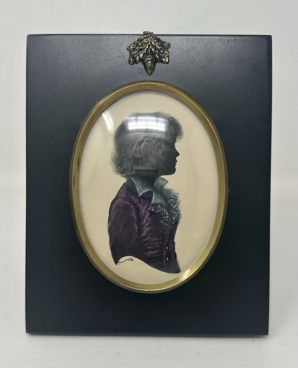 511. Antique Pair English Watercolor Paintings Silhouettes Ebony Frames Signed Turville - Image 6