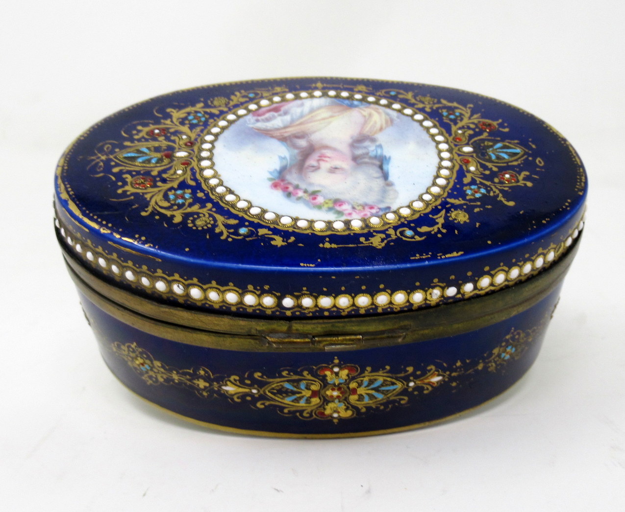 319. French Sevres Porcelain Hand Painted Jewlery Casket Ormolu Mounts Cobalt Blue - Image 3
