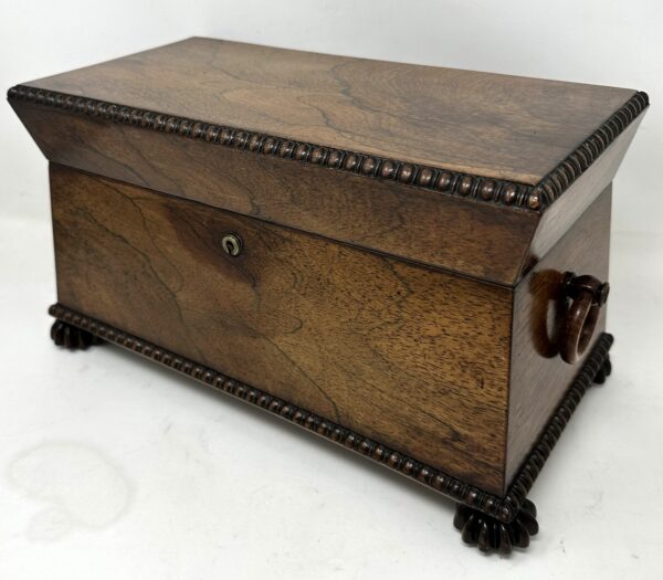 450. Antique Rosewood English Double Tea Caddy Box Regency Gillows of Lancaster 19 Ct