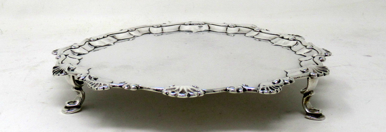 875. Antique Sterling Silver Georgian Serving Card Tray Eighteenth Century Hallmark - Image 11