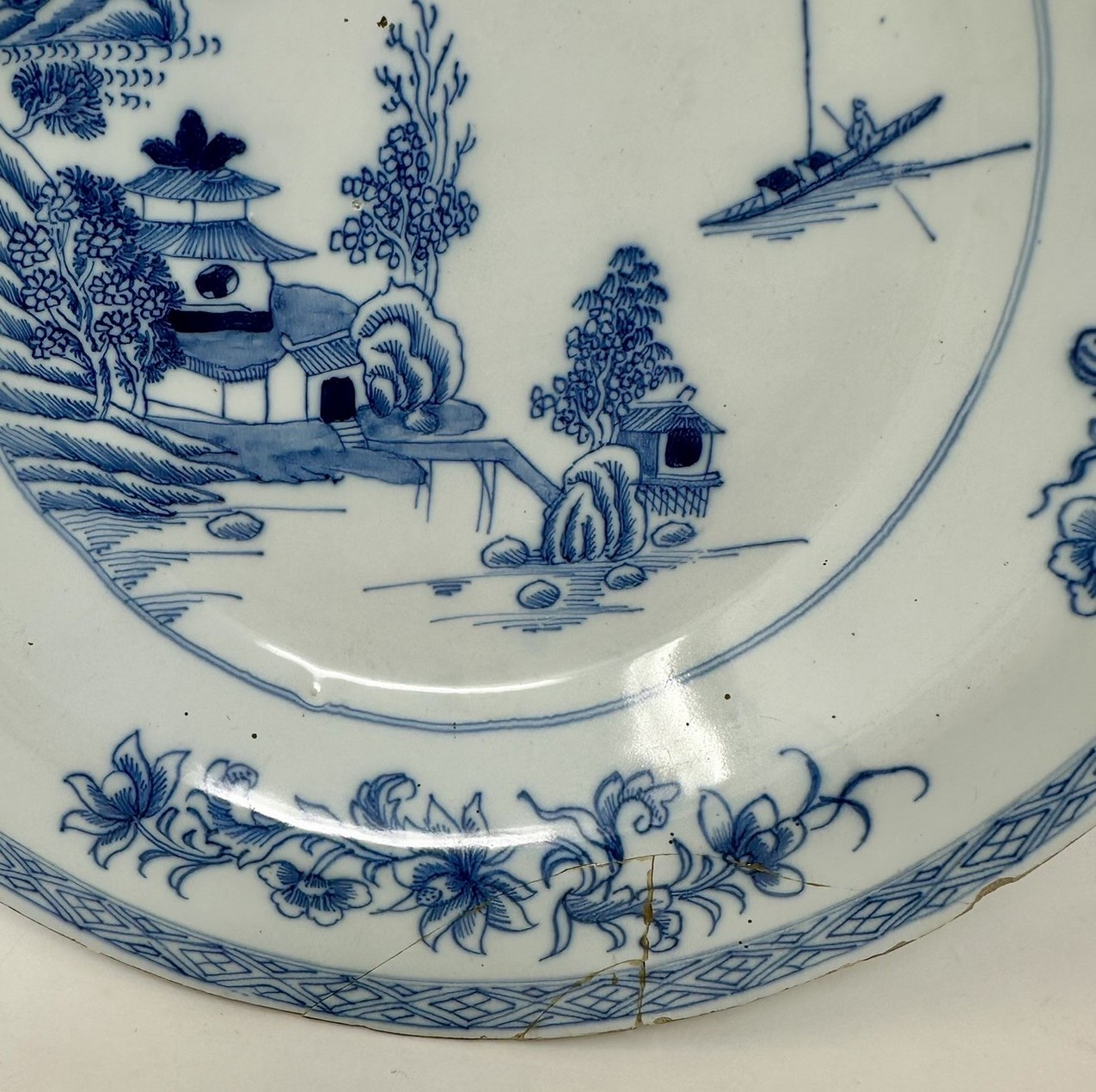 875. Antique Irish Dublin Delftware Blue White Chargers Plates Delamain Ireland Pair - Image 7