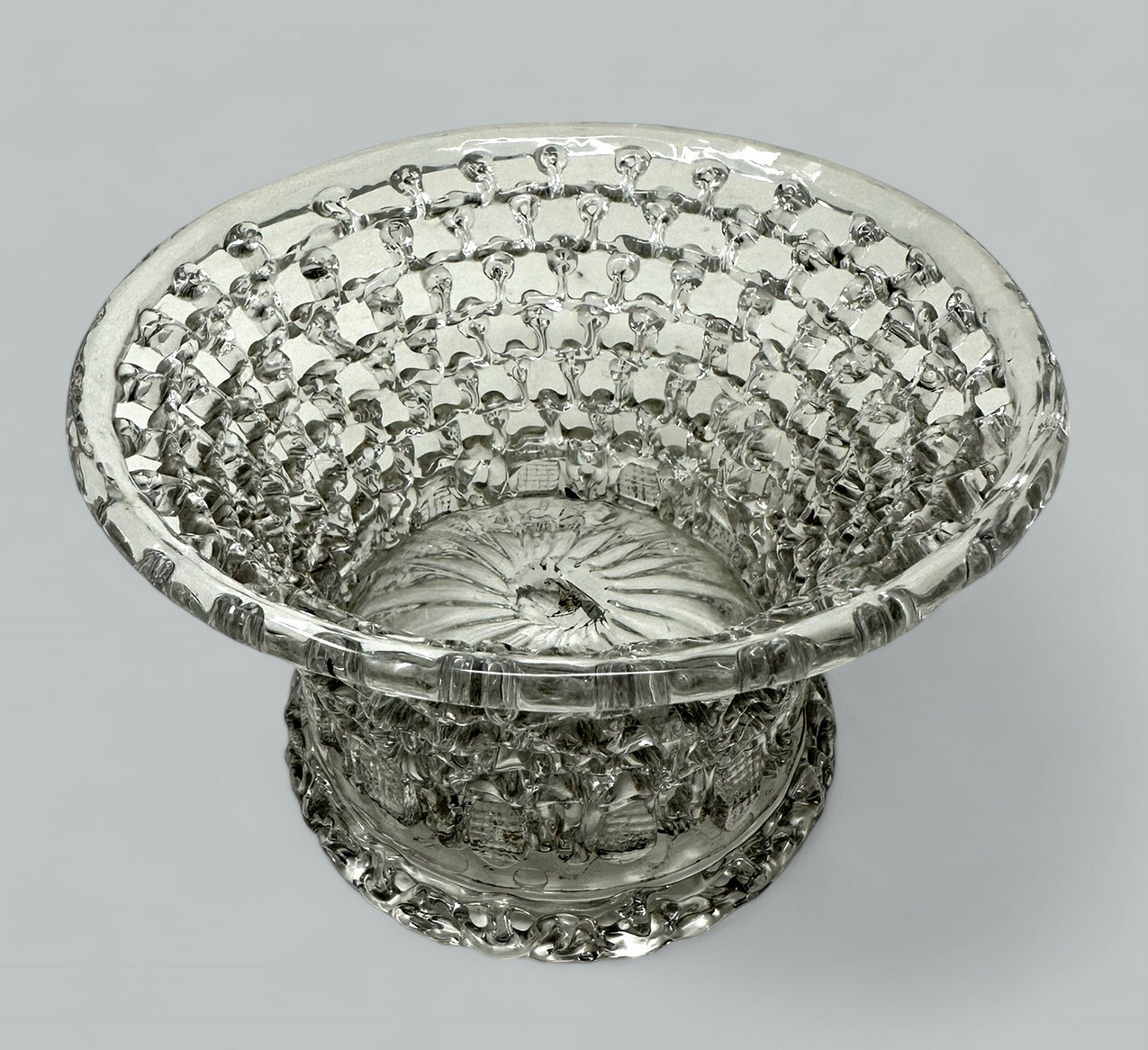 647. Antique Rare Belgian Liege Traforata Glass Basket Vase Centerpiece 18th Century - Image 3
