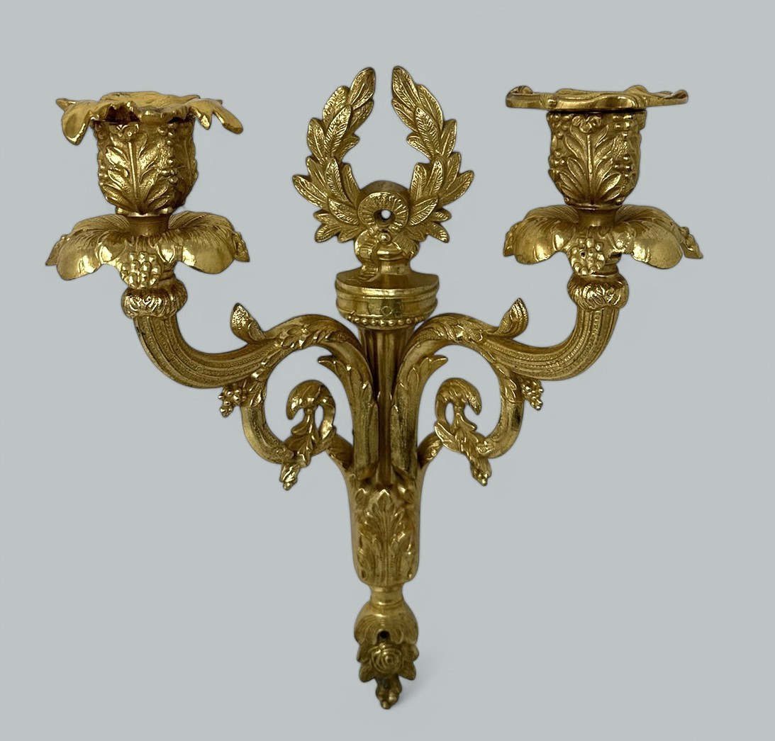 625. Antique Single Ormolu Gilt Bronze Twin Light Wall Candle Sconce Applique 19th Ct - Image 2
