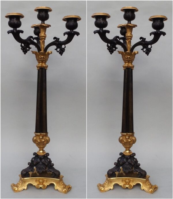 723. Stunning Pair French Ormolu Bronze Four Light Candelabra Mid 19th Ct