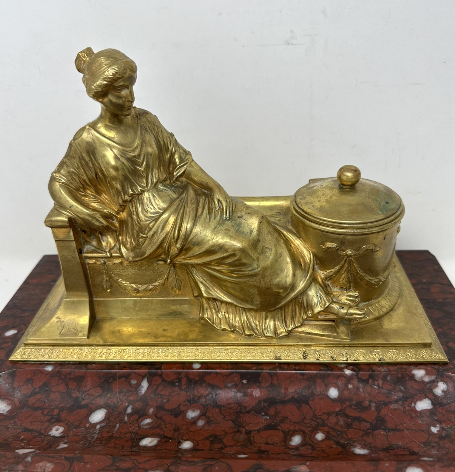288. Antique German Bronze Desk Set Inkstand Rosso Antico Marble Ormolu Burgstaller - Image 8