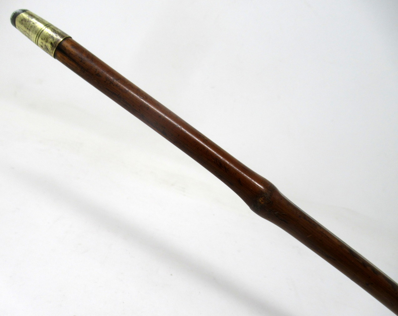 454. Antique Bamboo Wooden Walking Stick Cane Sterling Silver Mount Crook Handle 1908 - Image 11