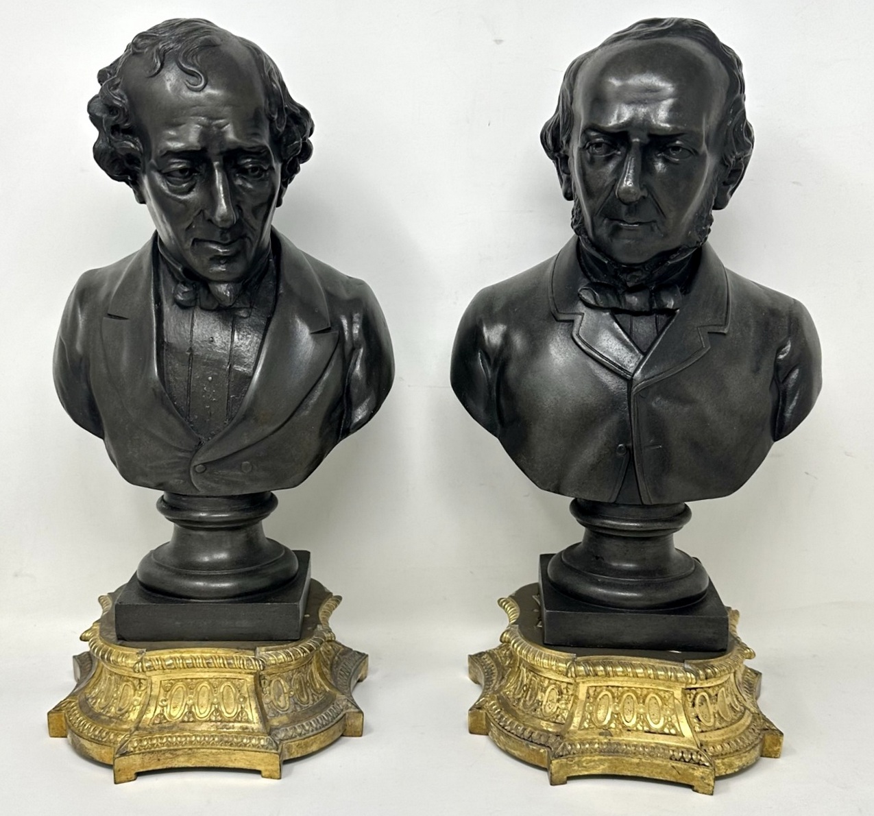 944. Antique Pair Bronzed Ormolu Busts William Ewart Gladstone Benjamin Disraeli 19Ct - Image 2