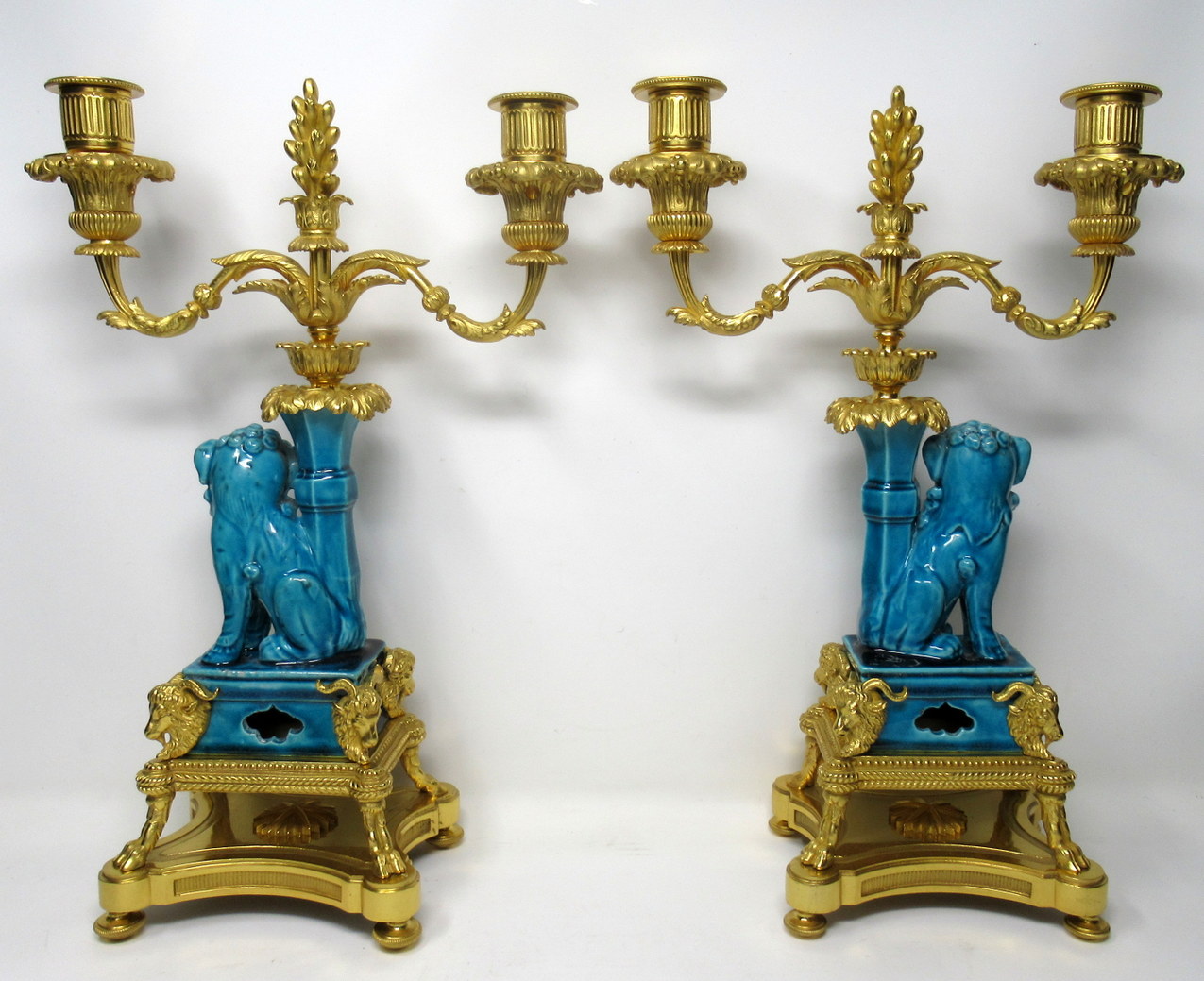 290. Pair French Ormolu Chinese Porcelain Twin Light Candelabra Kangxi 18th Century - Image 5