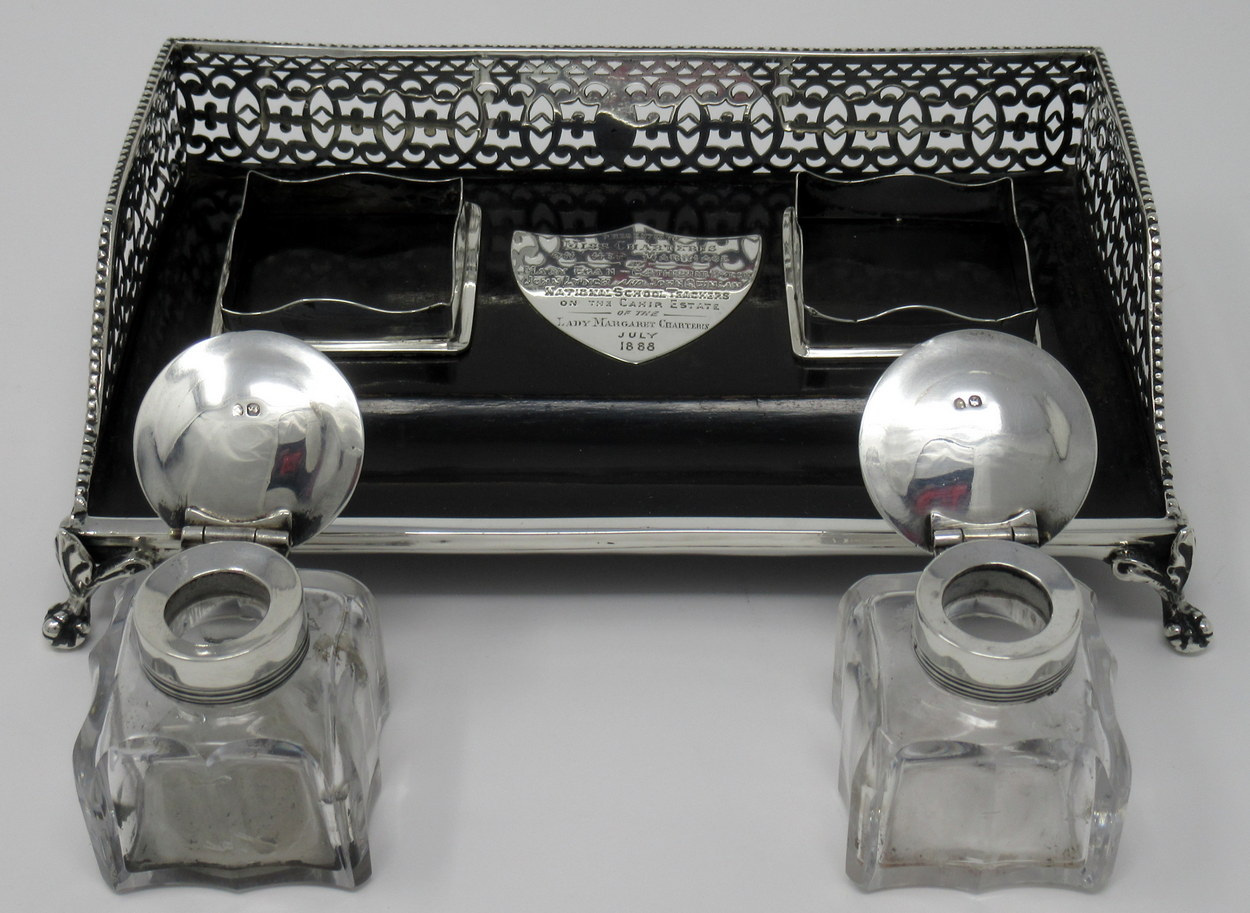 163. Stylish Sterling Silver and Ebony Twin Inkstand Tipperary Irish Provenance 19thCt - Image 4