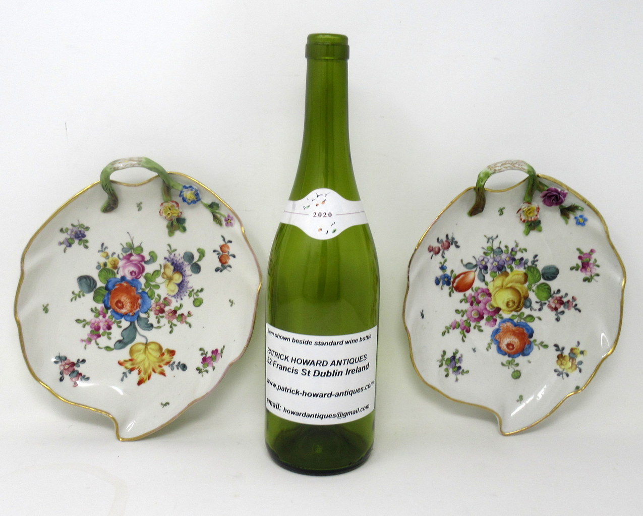 587. Antique Pair German Dresden Meissen Still Life Flowers Cabinet Leaf Form Plates - Image 8