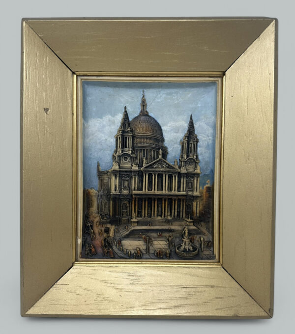 102. Antique Saint Pauls Cathedral London Architectural Religious Painting Gilt Frame