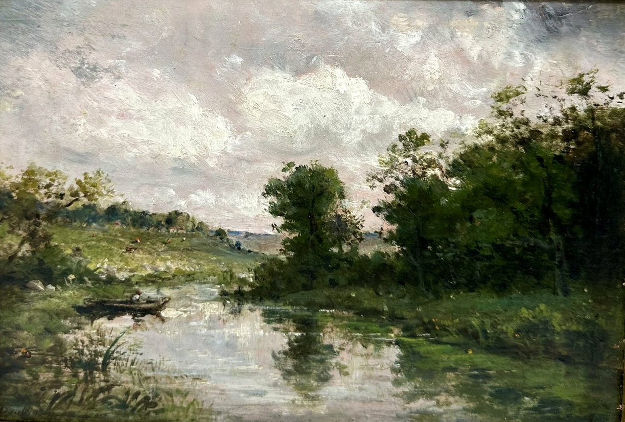 529. Antique Oil Painting Rural Landscape Lake Scene English or Scottish Gilt Frame - Image 3