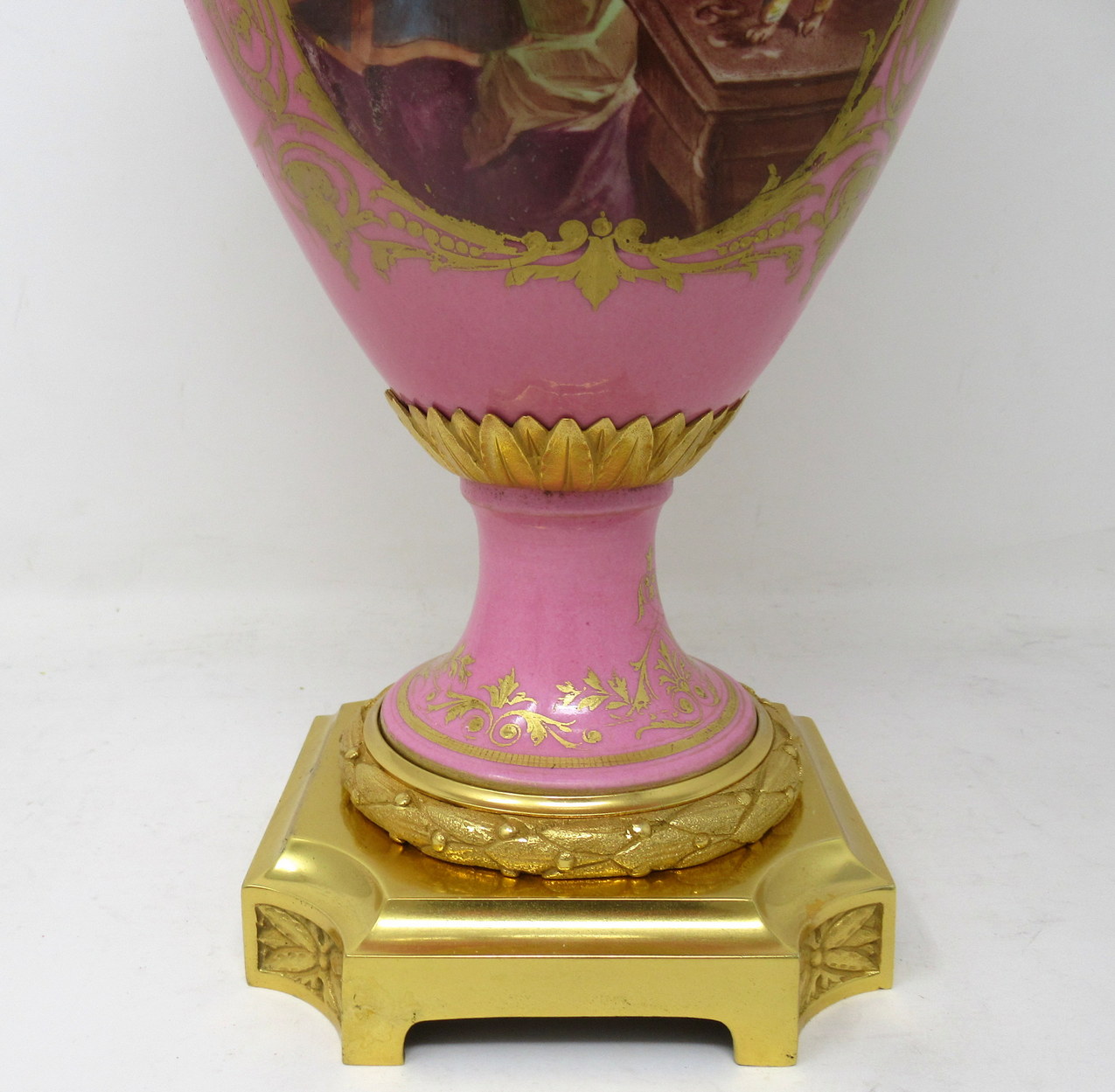 570. Antique French Sèvres Gilt Bronze Porcelain Vase Ormolu Pompadour Pink Table Lamp - Image 9