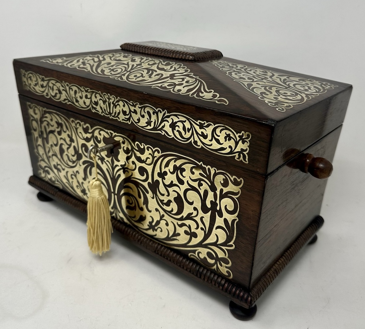 575. Antique Brass Inlaid Rosewood English Tea Caddy Box Regency Gillows Lancaster - Image 3