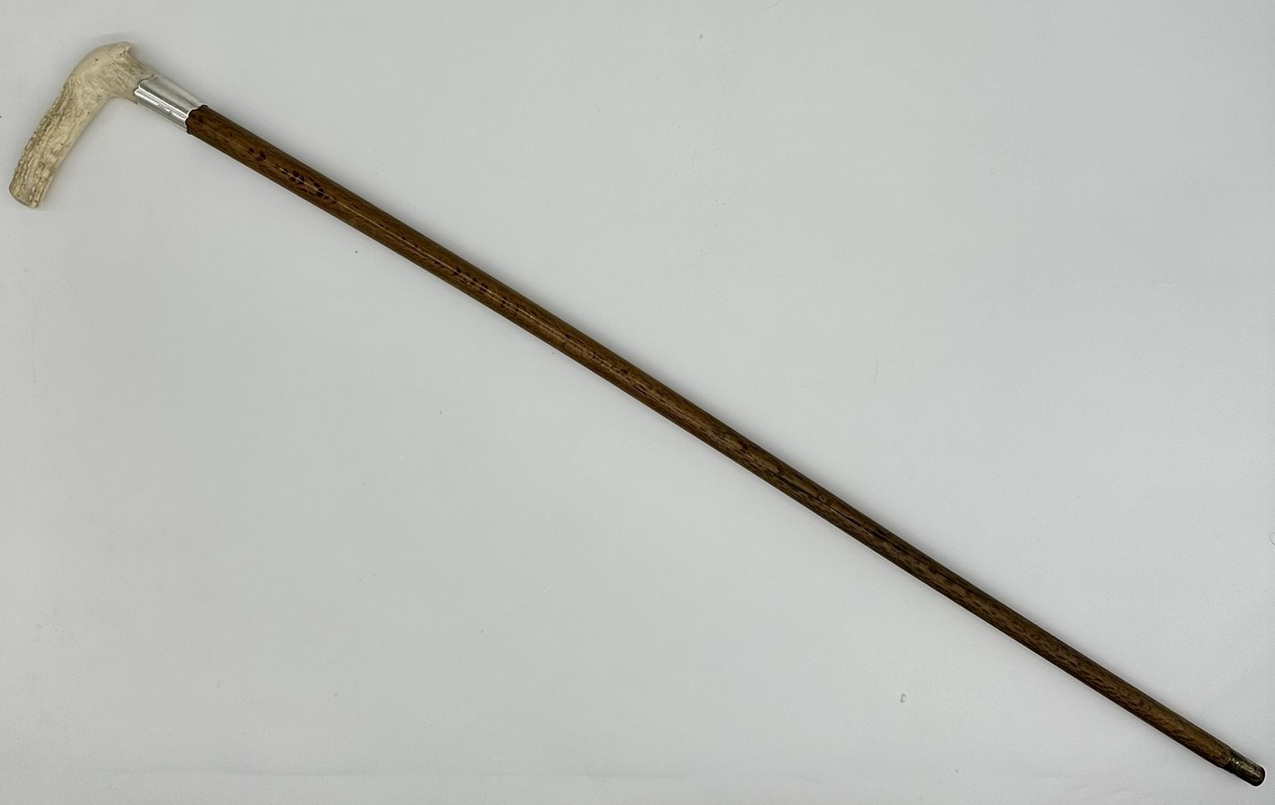 584. Antique Vintage Wooden Stag Antler Horn Walking Stick Cane Sterling Silver 1899 - Image 11