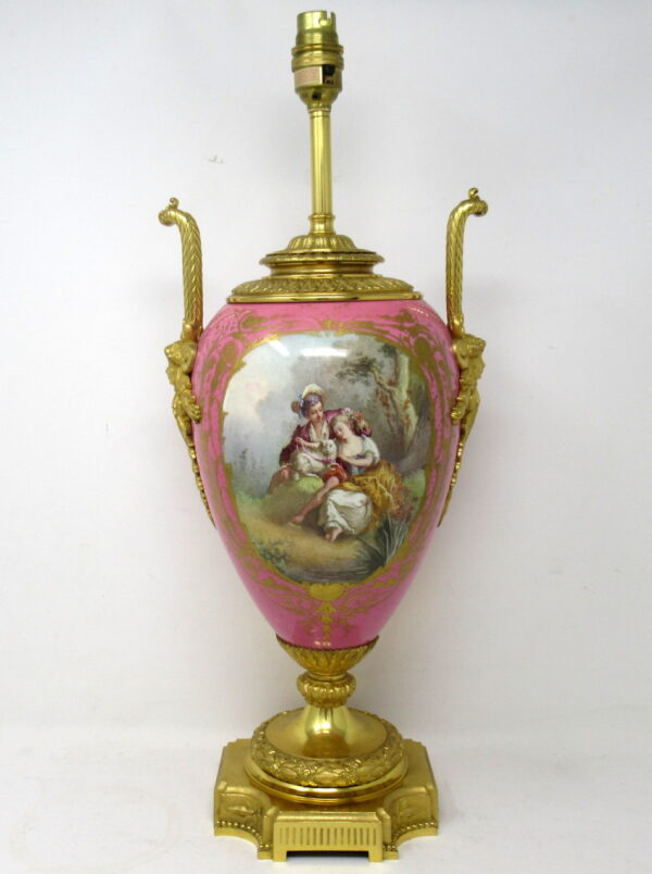 323. Antique French Sèvres Gilt Bronze Porcelain Vase Ormolu Pompadour Pink Table Lamp