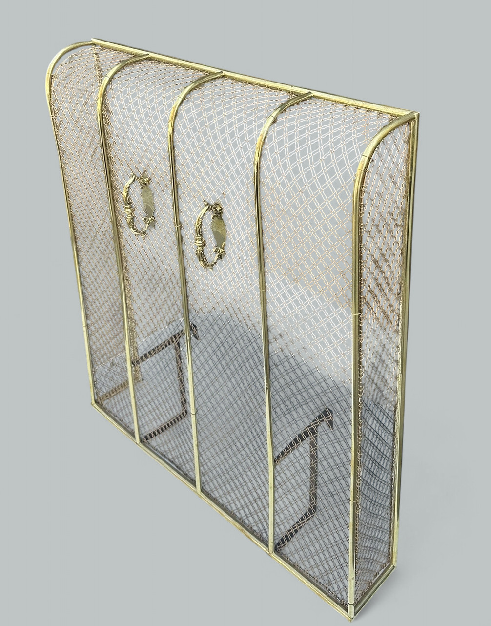 189. Antique English Country House Georgian Brass Fireplace Screen Surround Andrions - Image 3