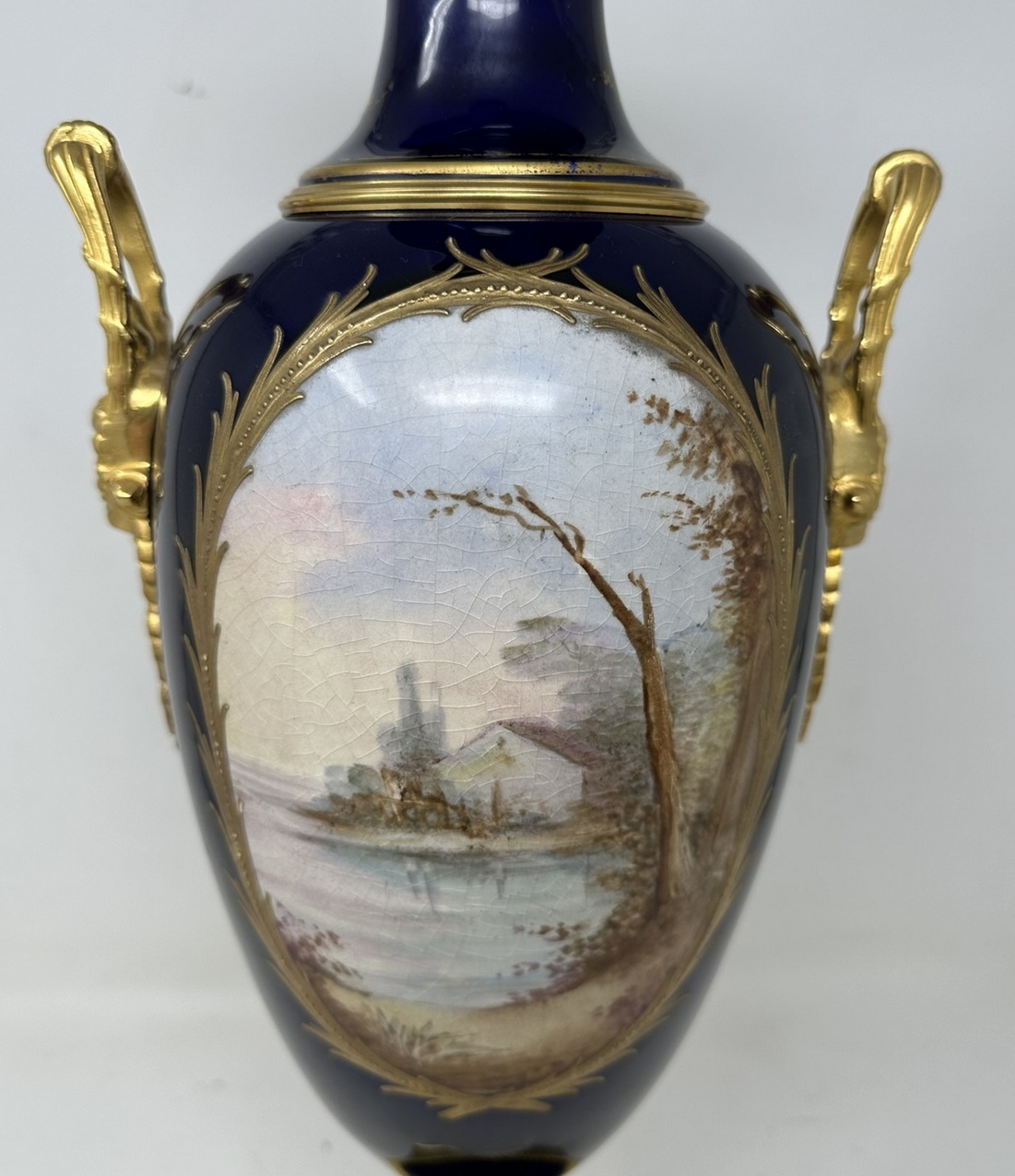 916. Pair Antique French Sèvres Porcelain Ormolu Gilt Bronze Dore Table Urn Lamps - Image 8