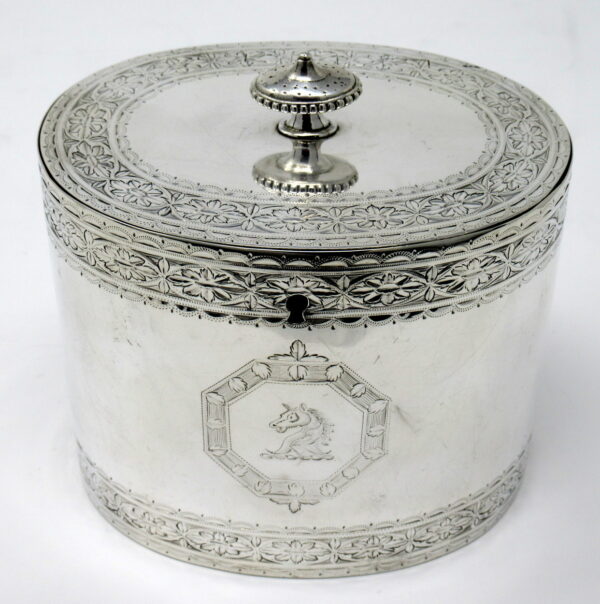 666. Rare Irish Georgian Dublin Silver Tea Caddy by Thomas Jones 1785. 10.9ozs
