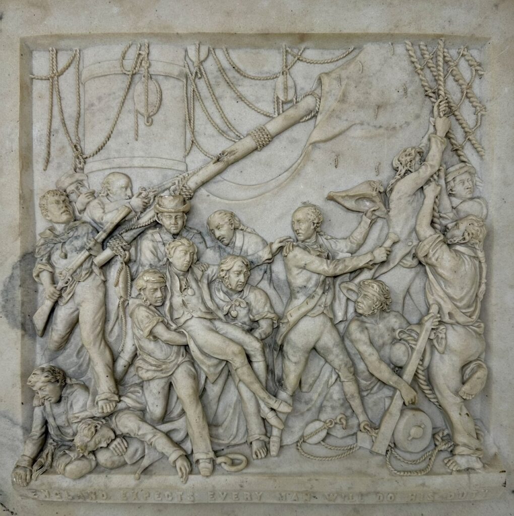 503. Antique Grand Tour Classical Regency Carved Marble Plaque Battle Travalgar 1805