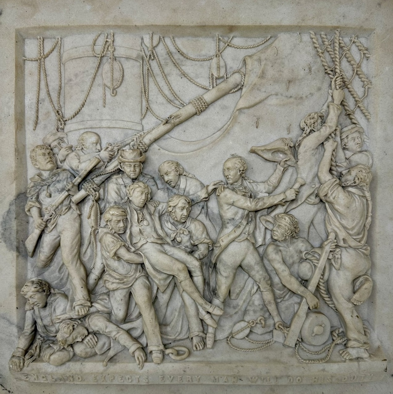 503. Antique Grand Tour Classical Regency Carved Marble Plaque Battle Travalgar 1805