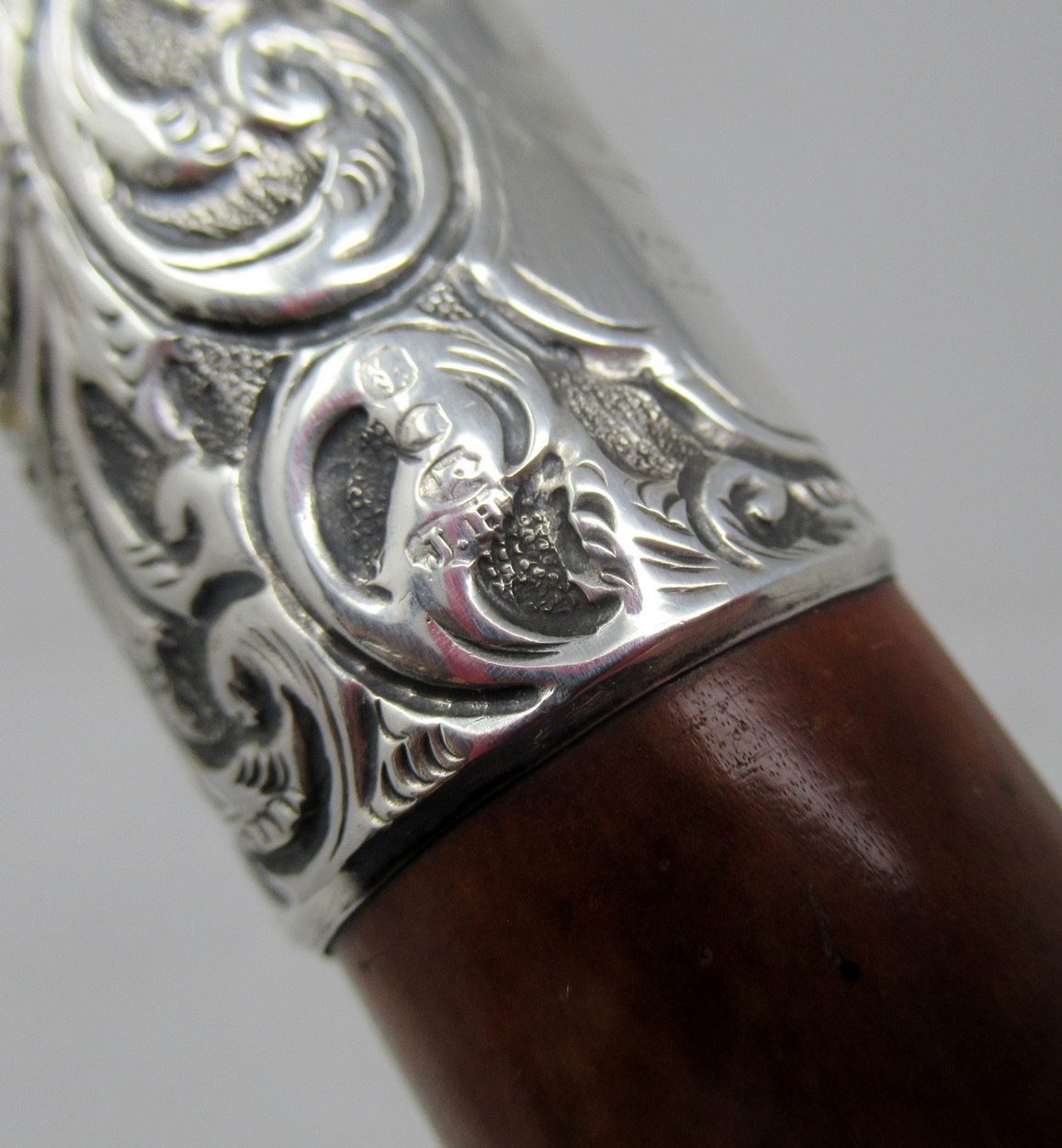 569. Novelty Walking Stick Carved Ivory Dog Jonathan Howell Silver Collar Hallmark 1885 - Image 7