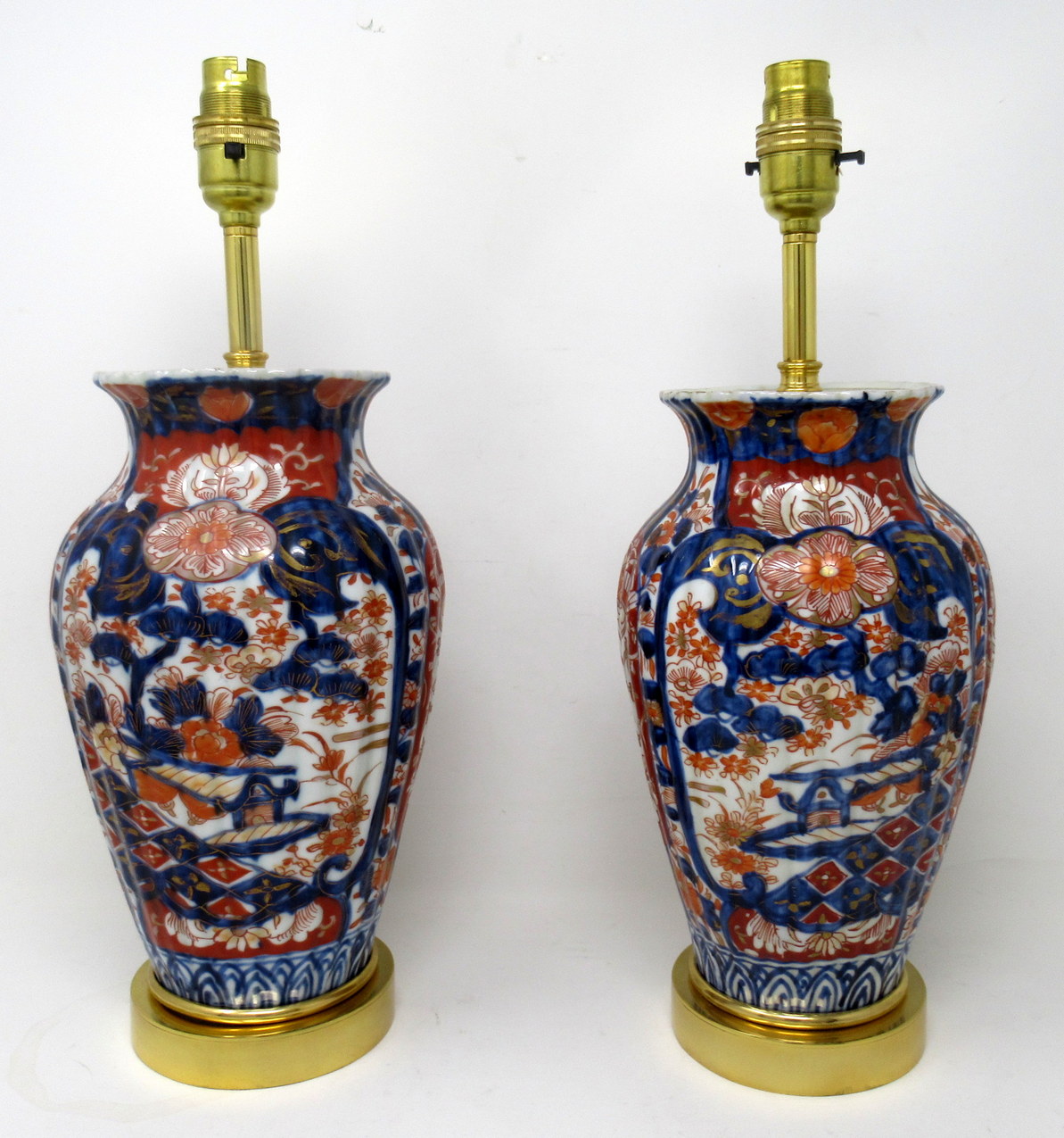 787. Antique Pair Japanese Chinese Imari Porcelain Ormolu Table Lamps Blue Red Gilt - Image 3