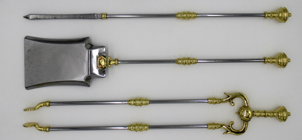 774. Set English Victorian Steel Brass Fireplace Fire Tools Irons Companion 19Century - Image 9