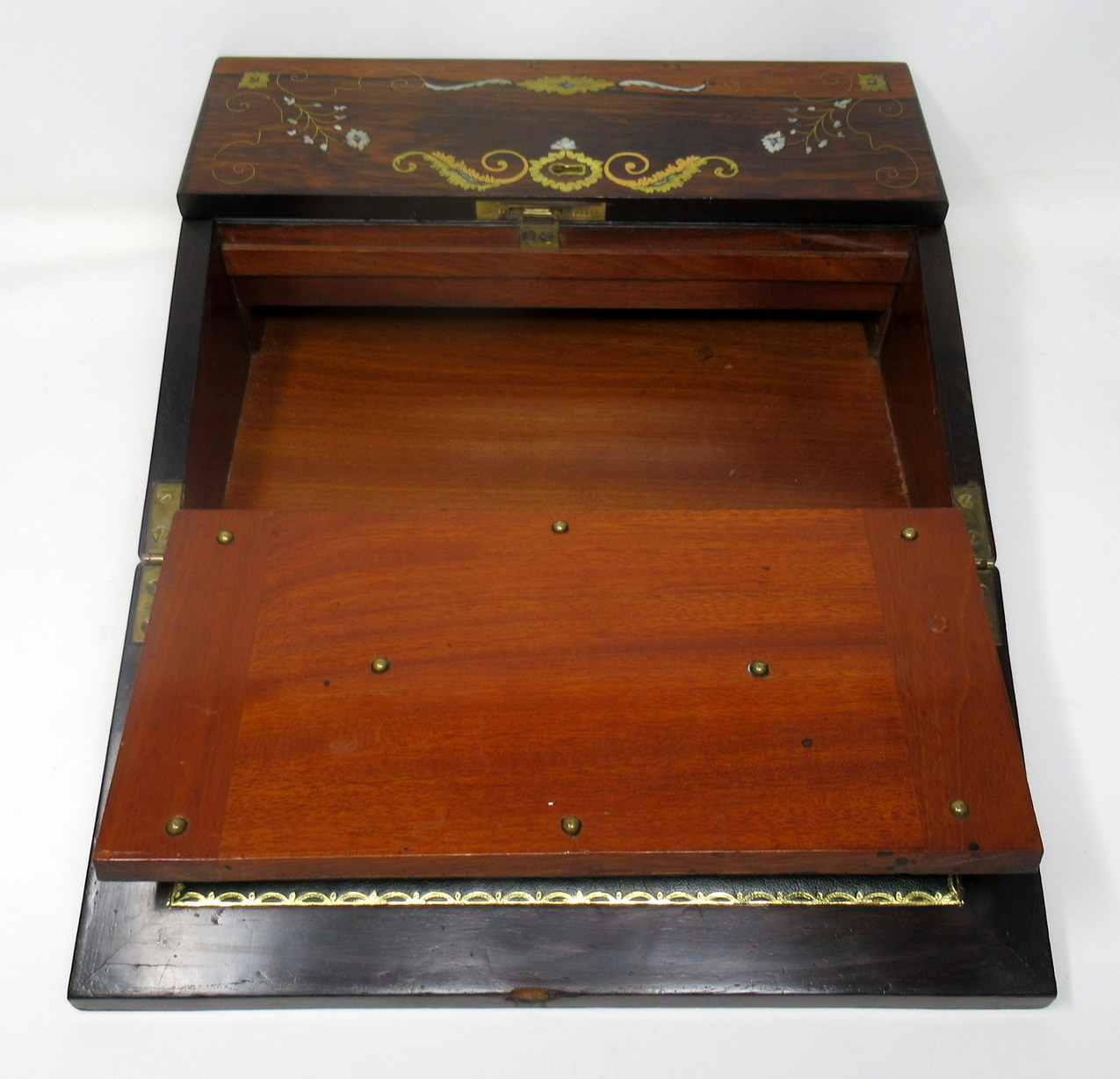 690. Rare Irish Rosewood Mother of Pearl Writing Slope by Austins Dublin Circa 1860 - Image 9
