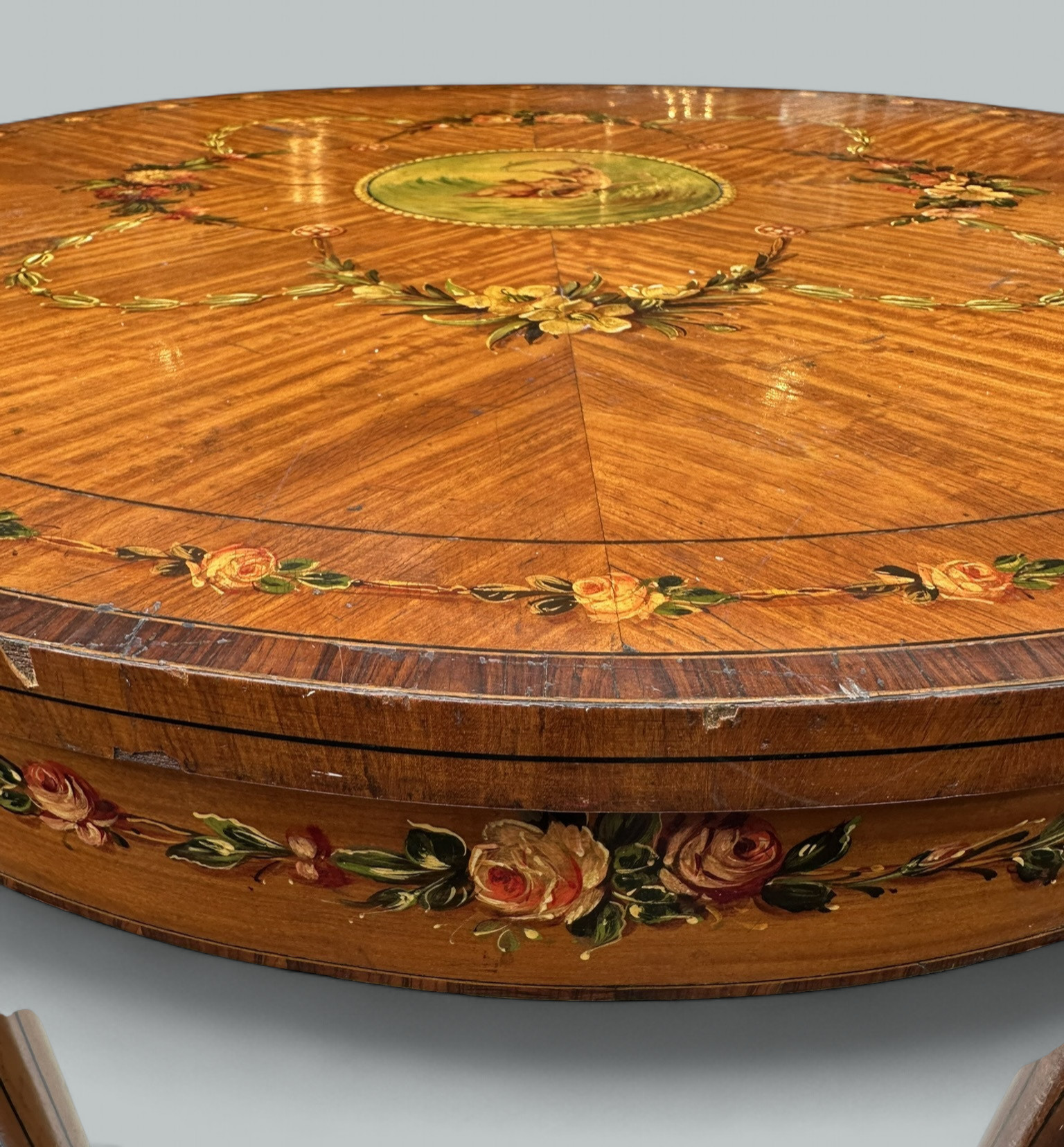 111. Antique Irish Painted Satinwood Edwardian Circular Occasional Table James Hicks - Image 4