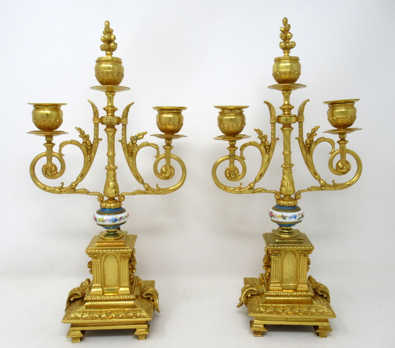 870. Antique Pair French Ormolu Bronze Sevres Porcelain Candelabra 19th Century - Image 4