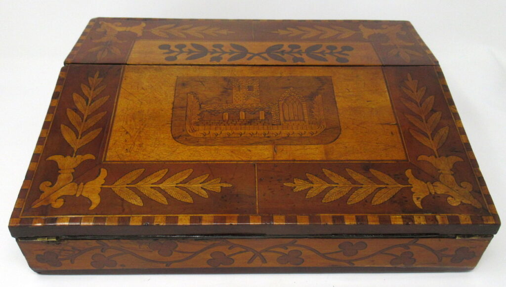 333. Irish Killarney Ware Arbutus Wood Ladies or Gents Travelling Writing Slope 19thCt