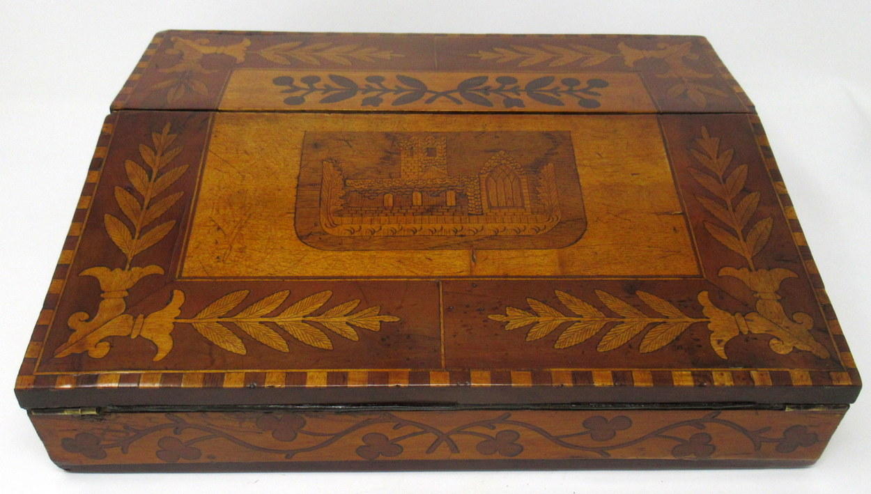 333. Irish Killarney Ware Arbutus Wood Ladies or Gents Travelling Writing Slope 19thCt