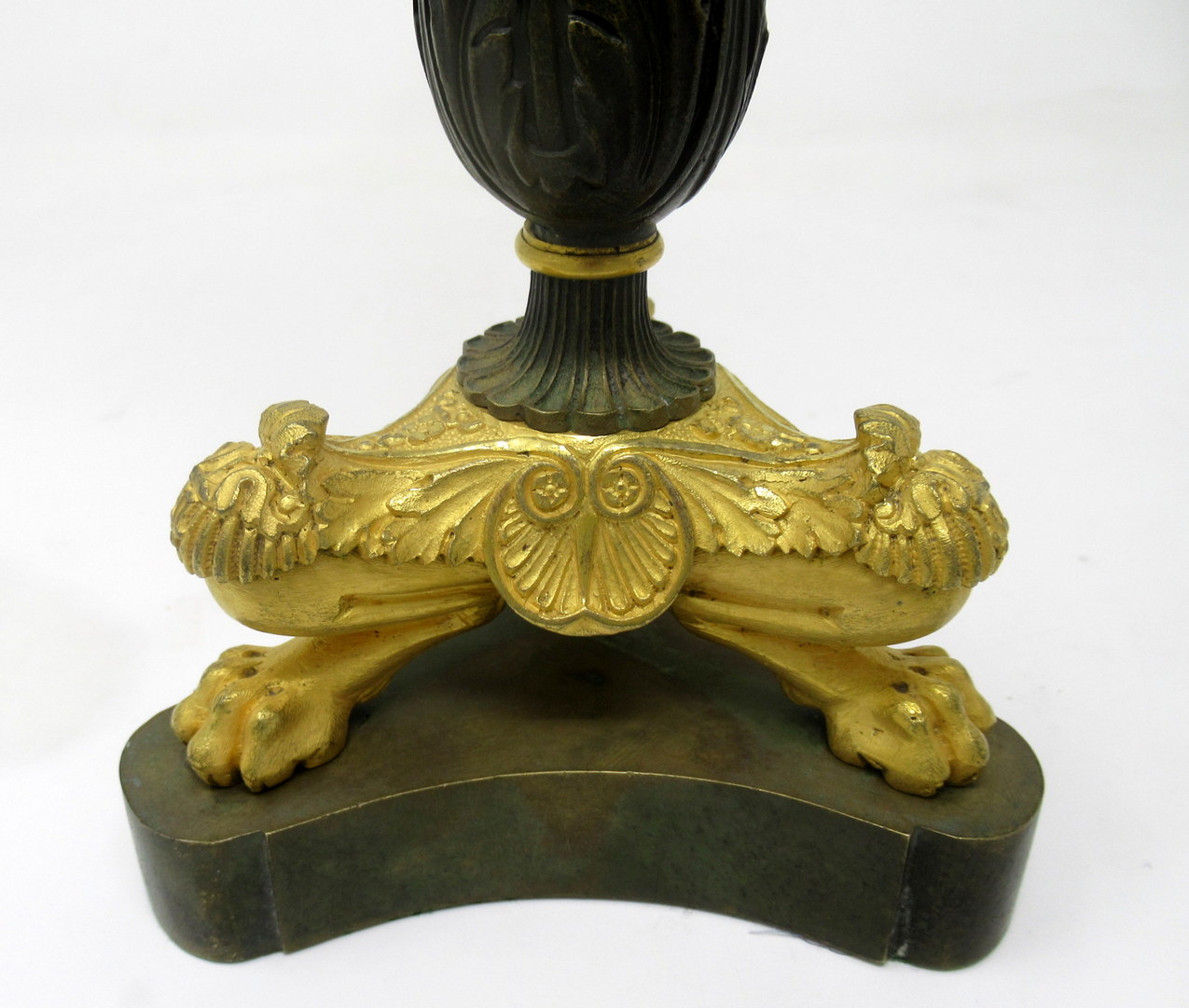 425. Pair of Ormolu Patinated Gilt Bronze Acanthus Empire-Style Candlesticks 19th Ct - Image 6