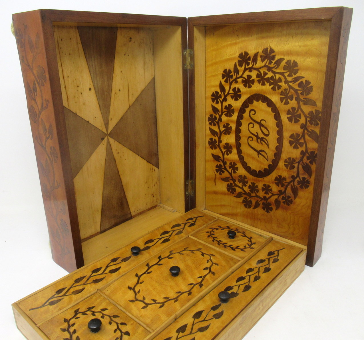 612. Antique Gentleman's Satinwood Mahogany Marquetry Jewellery Casket Table Box 19ct - Image 10