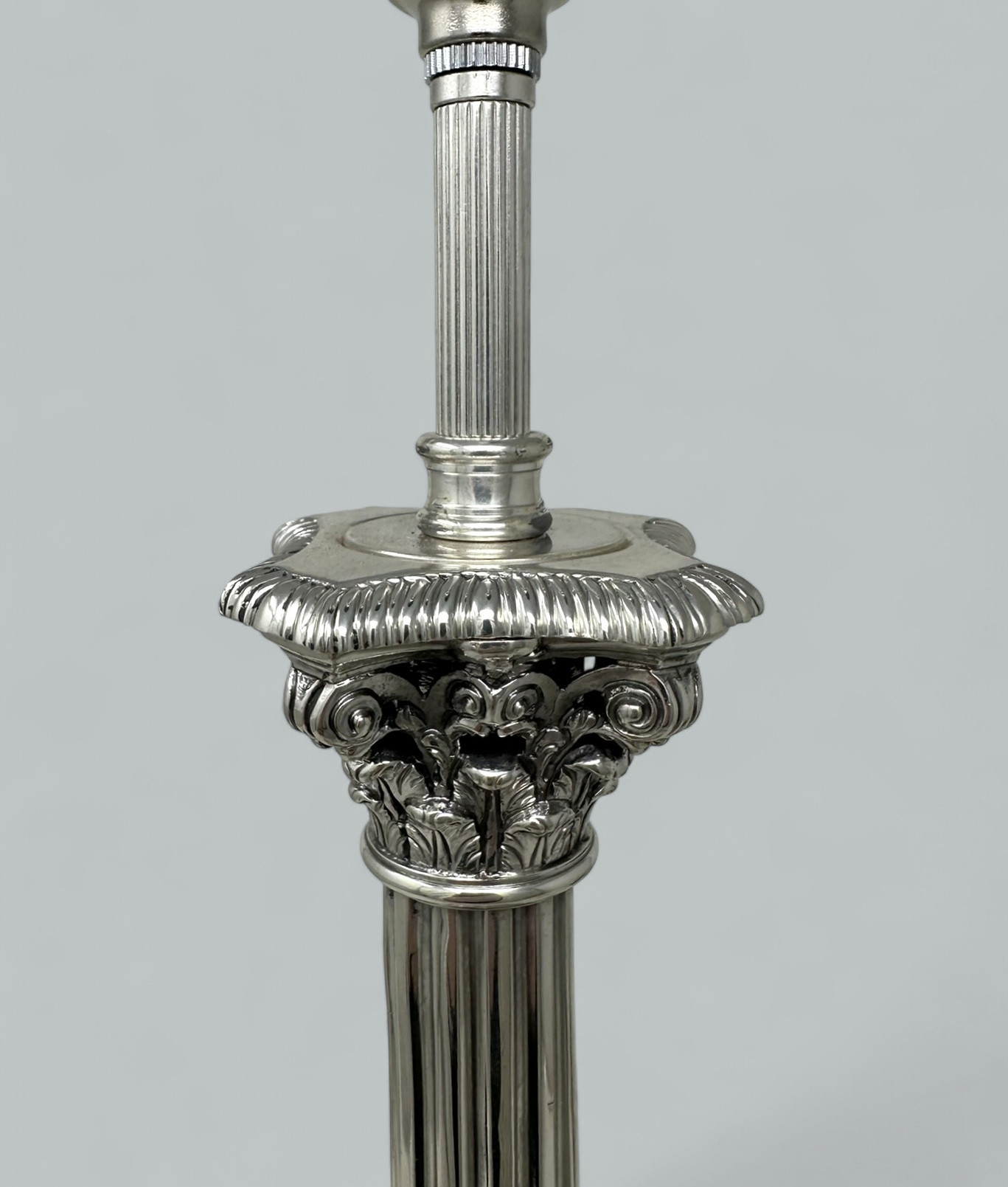 132. Antique Vintage English Sterling Silver Marble Corinthian Column Table Lamp 1900 - Image 5