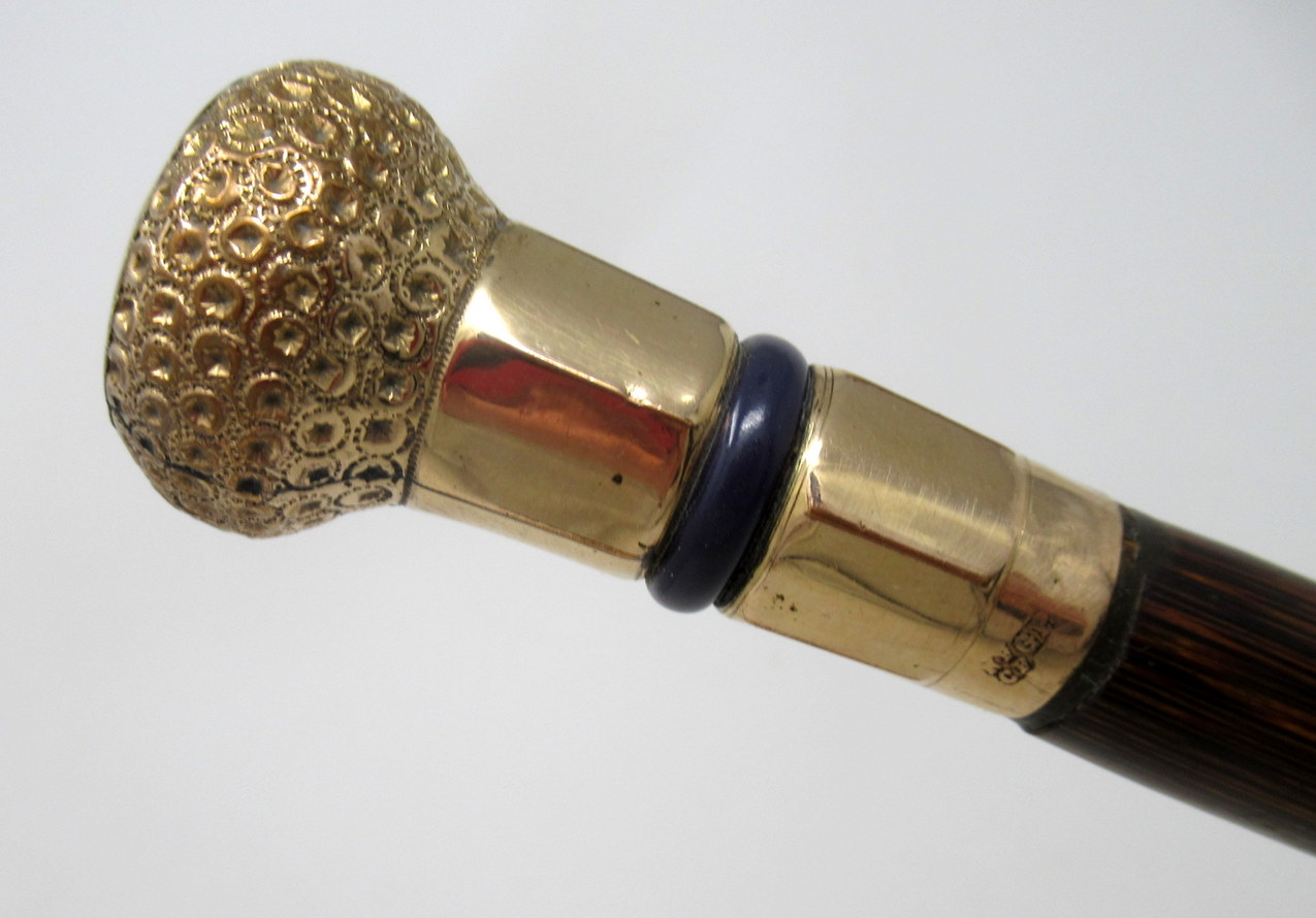 637. Antique Vintage Partridge Wood Walking Stick Cane 18ct Gold-Plated Grip 1924 - Image 5
