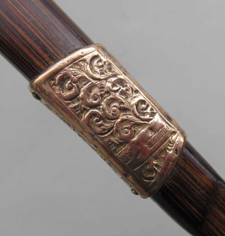 252. Stunning Square Partridge Wood Walking Stick Blue John Grip Gold Plated Mounts - Image 5