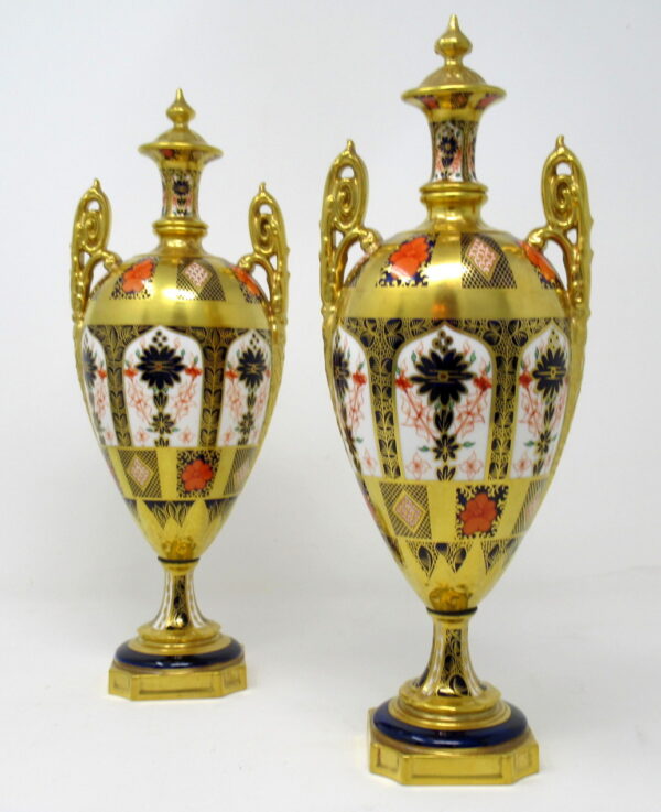 276. Stunning Pair Royal Crown Derby Old Imari Porcelain Vases mid 20thCt
