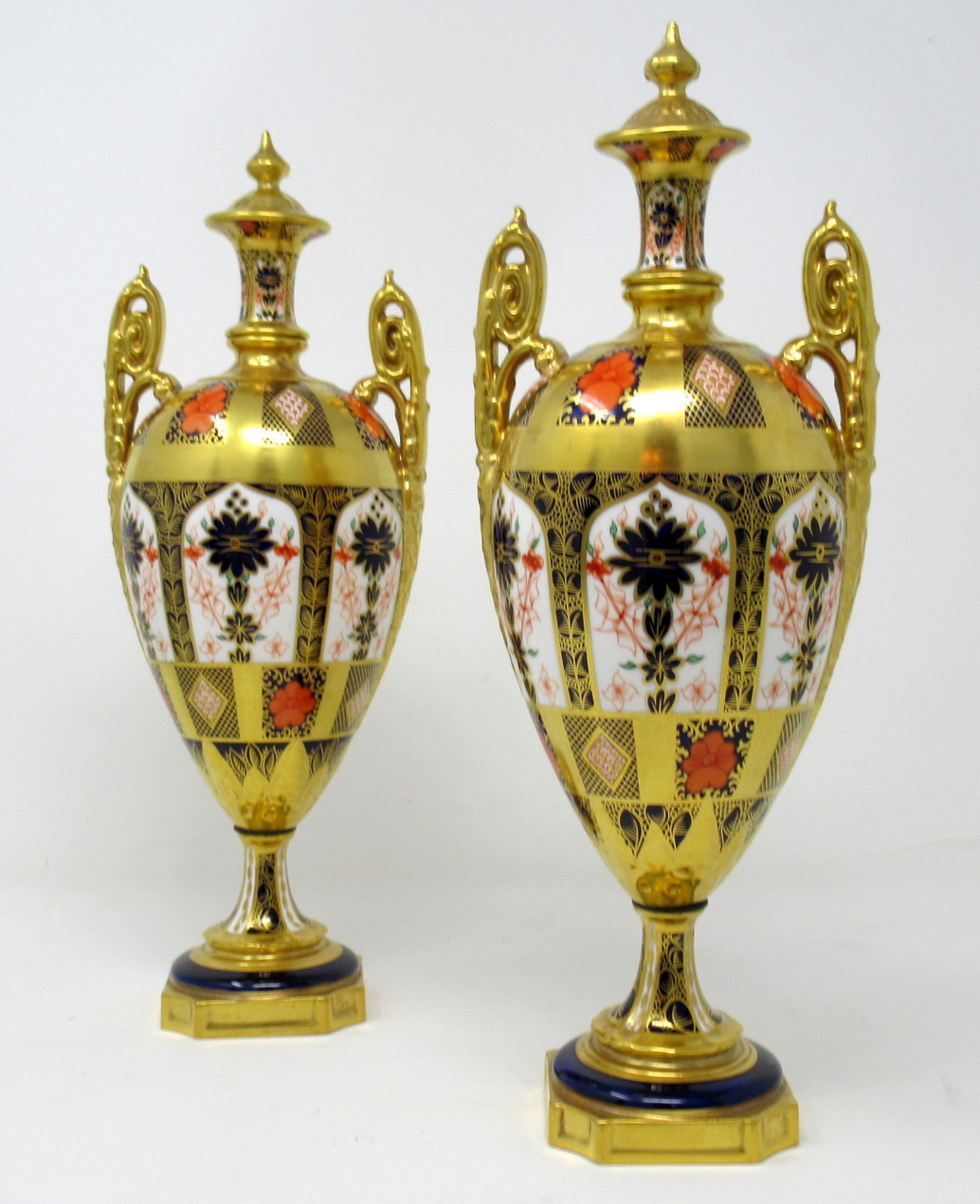 276. Stunning Pair Royal Crown Derby Old Imari Porcelain Vases mid 20thCt