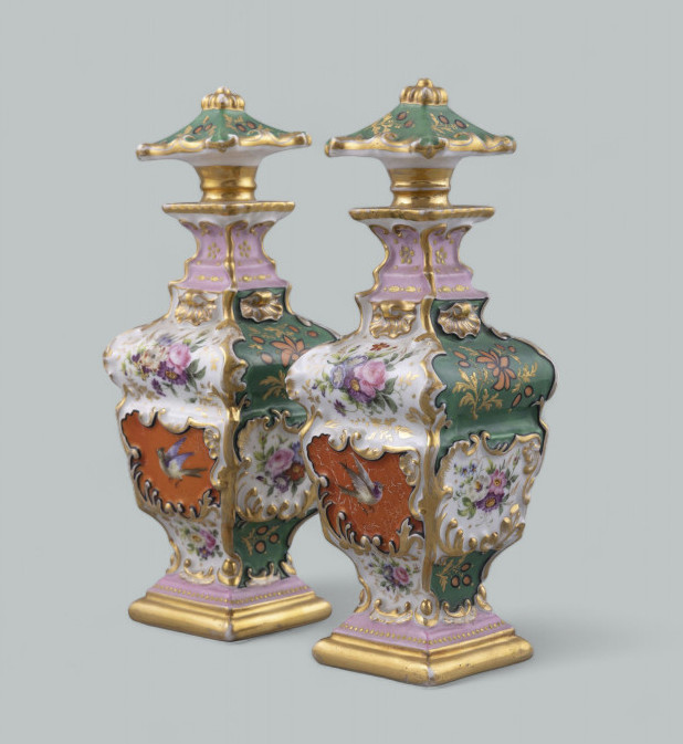 450. Antique Pair French Porcelain Scent Perfume Bottles Jacob Petit Celest Blue Gilt - Image 3