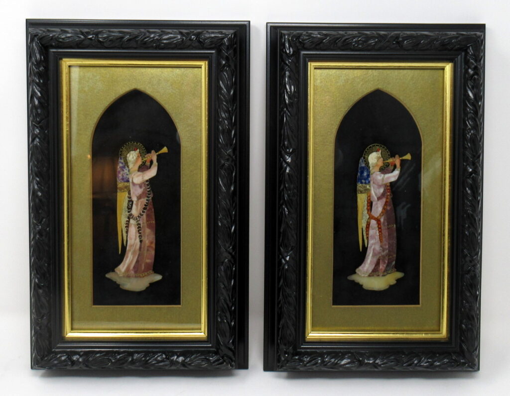 601. Superb Pietra Dura Italian Grand Tour Wall Plaques Gabriel The Archangel 19thCt