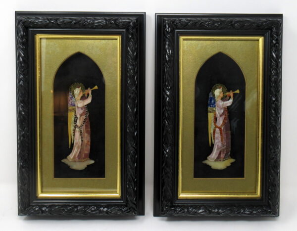 601. Superb Pietra Dura Italian Grand Tour Wall Plaques Gabriel The Archangel 19thCt