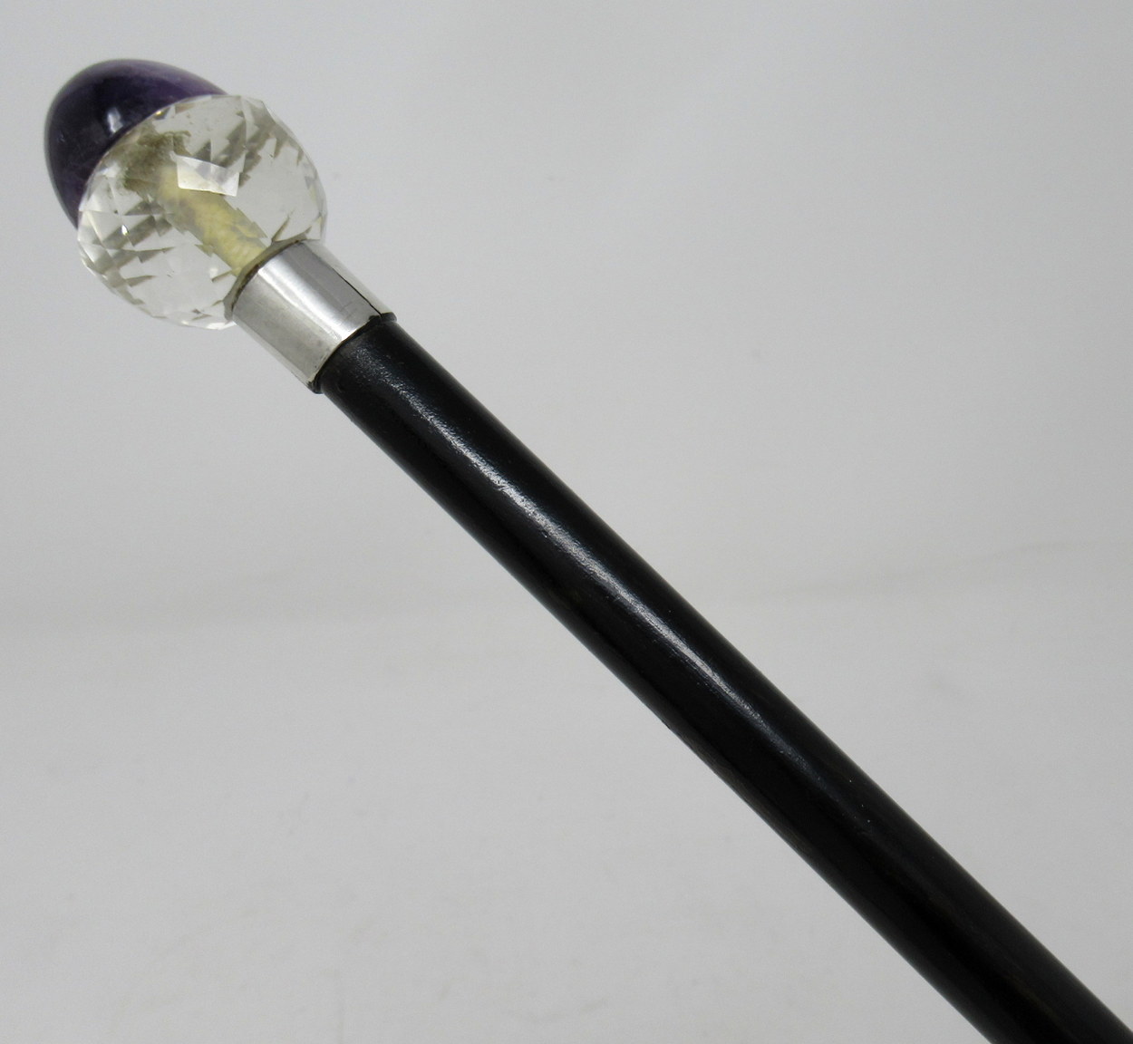 415. Stunning Ladies Ebonized Walking Swagger Cane Cut Crystal and Amethyst Grip 19thCt - Image 7